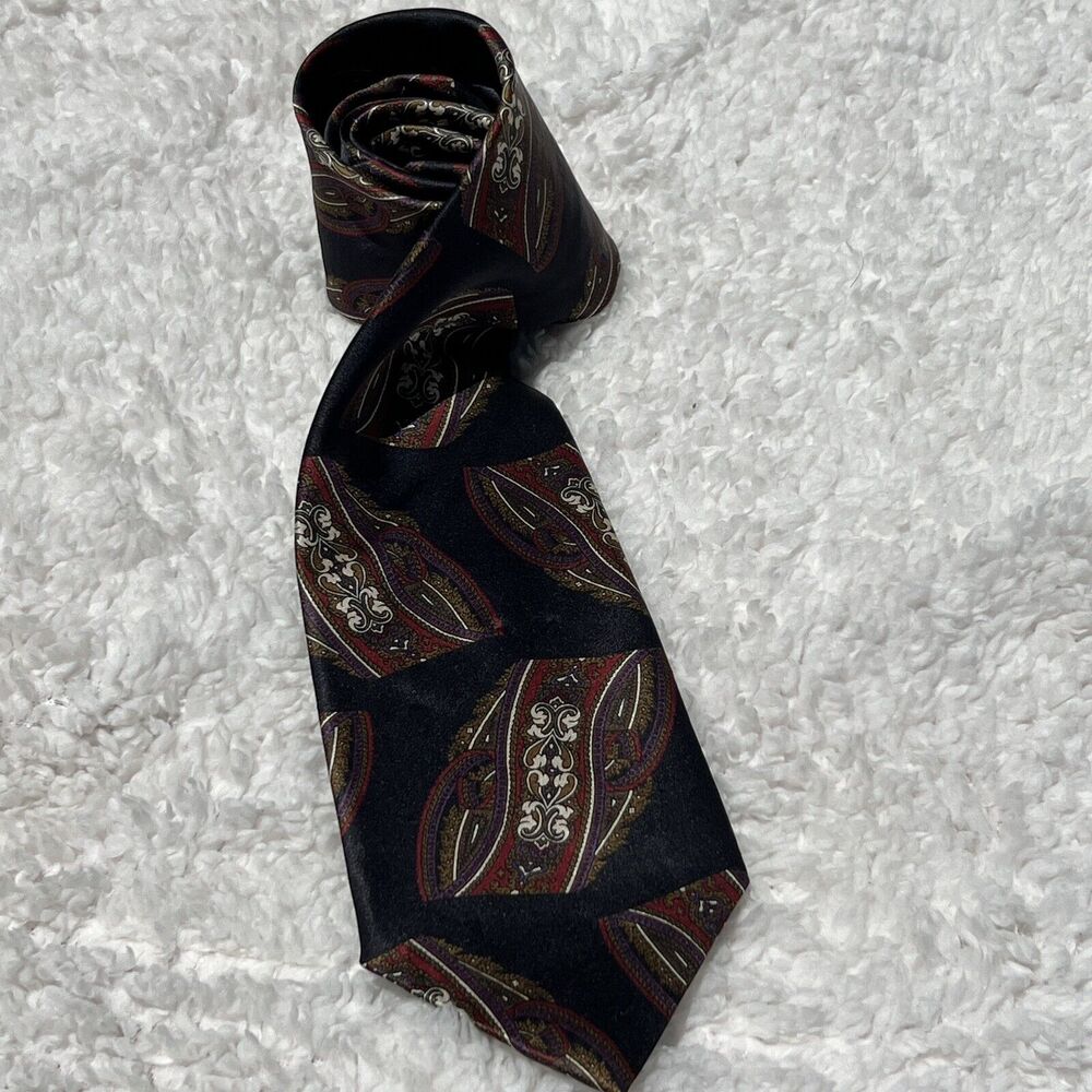 Christian Dior Monsieur Mens Italian Silk Tie Black Ribbon Scroll Design Made US